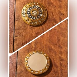 Intricate beaded purse mirror, 3” diameter
